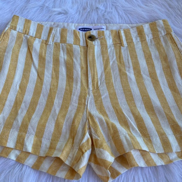 Old Navy Shorts Sz 8 Linen Blend Everyday Yellow Off White Striped Medium Womens - Picture 5 of 9